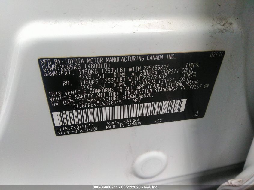 2014 TOYOTA RAV4 LE - 2T3BFREV0EW148345