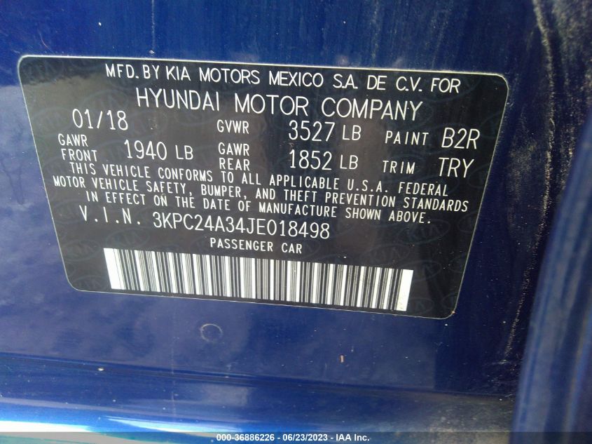 2018 HYUNDAI ACCENT SE - 3KPC24A34JE018498