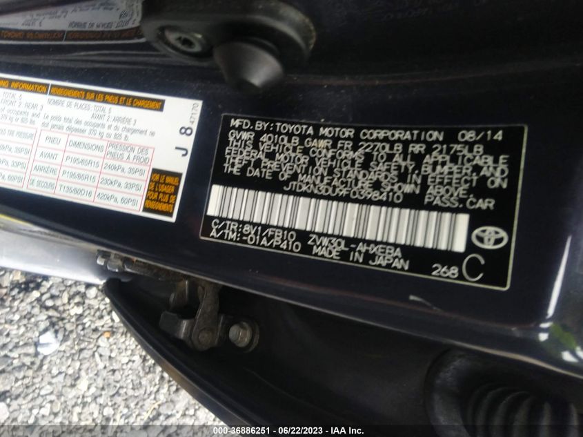 2015 TOYOTA PRIUS FOUR - JTDKN3DU9F0398410