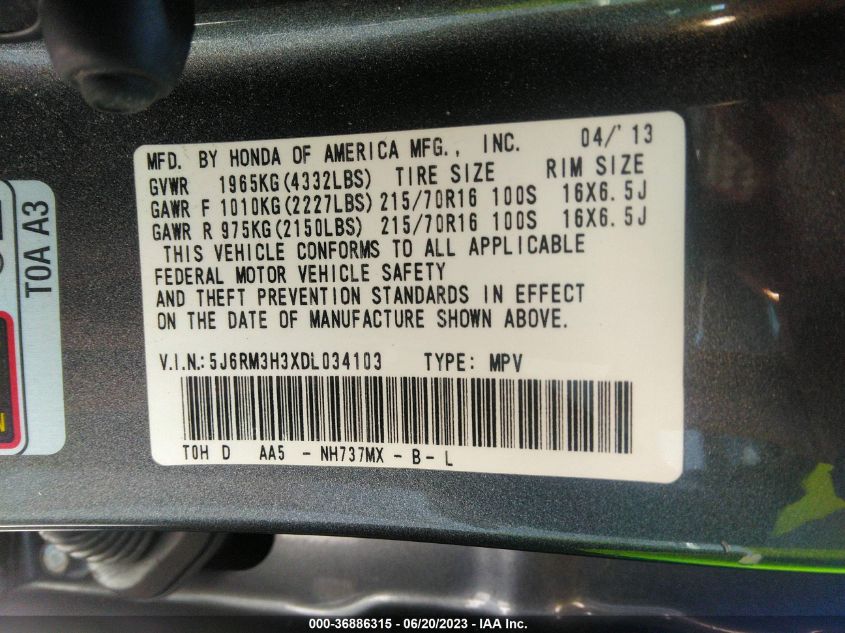 2013 HONDA CR-V LX - 5J6RM3H3XDL034103