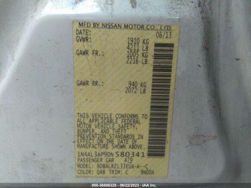 2013 NISSAN ALTIMA 2.5/S/SV/SL - 1N4AL3AP9DN580341