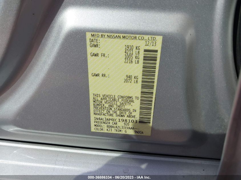 2014 NISSAN ALTIMA 2.5 S - 1N4AL3AP4EC198103