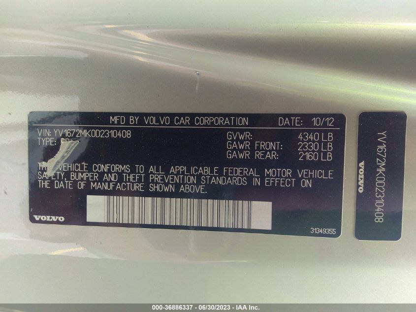 2013 VOLVO C30 T5 - YV1672MK0D2310408