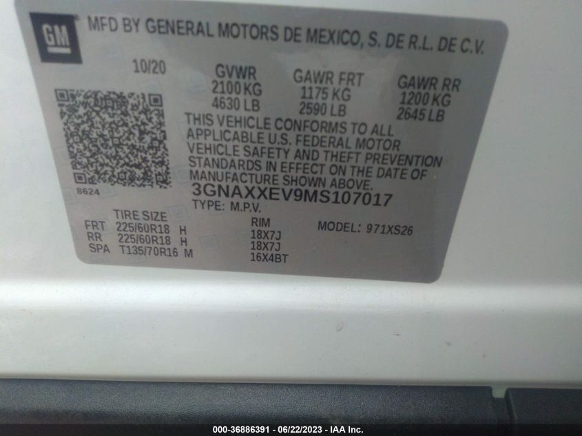 2021 CHEVROLET EQUINOX PREMIER - 3GNAXXEV9MS107017