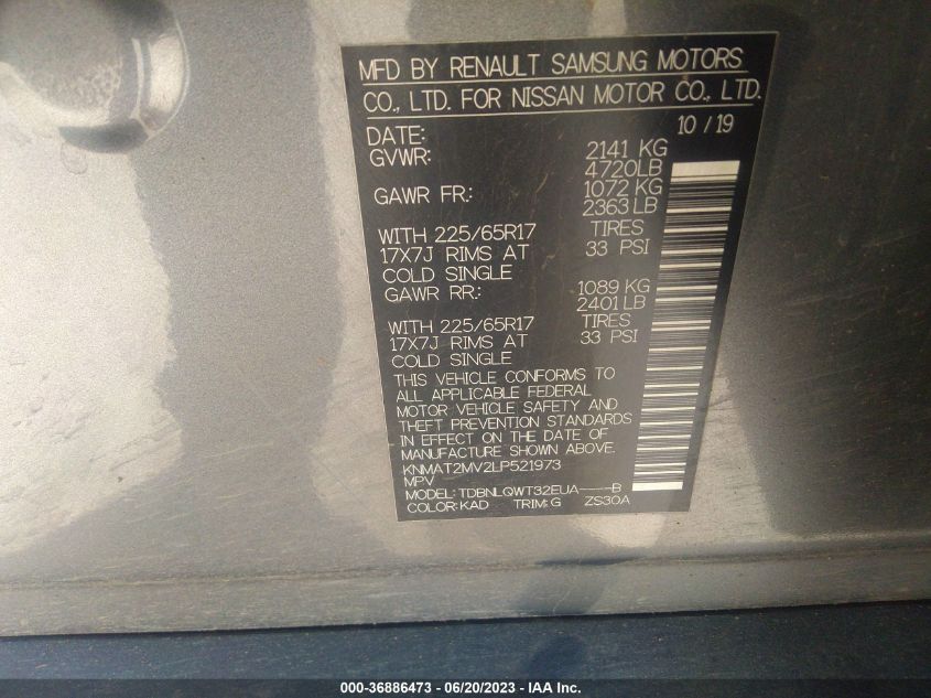 2020 NISSAN ROGUE SV - KNMAT2MV2LP521973