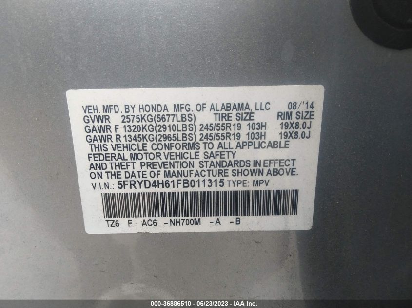 2015 ACURA MDX TECH/ENTERTAINMENT PKG - 5FRYD4H61FB011315