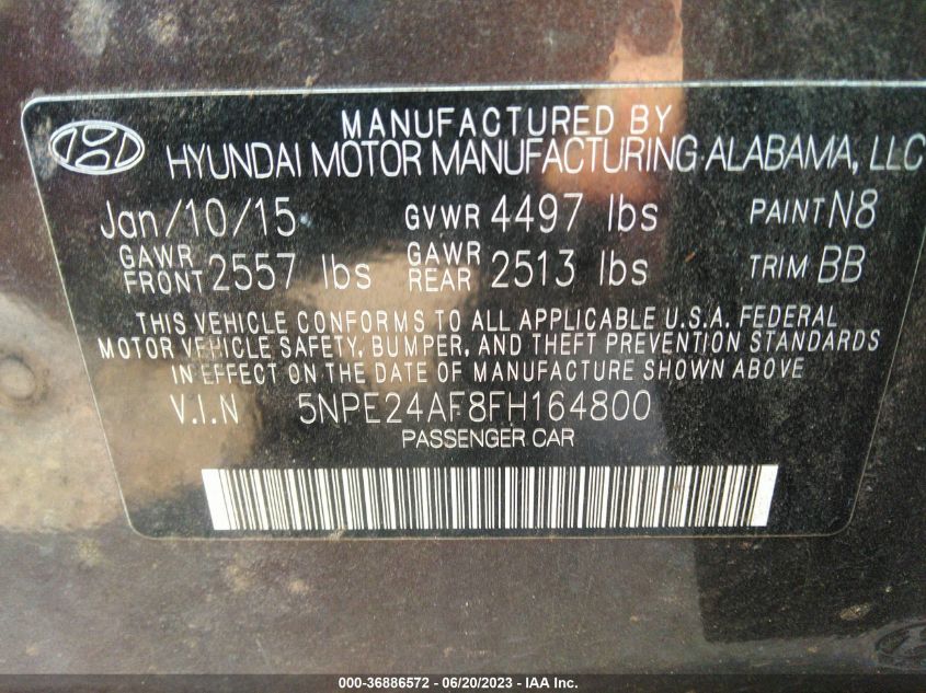 2015 HYUNDAI SONATA 2.4L SE - 5NPE24AF8FH164800