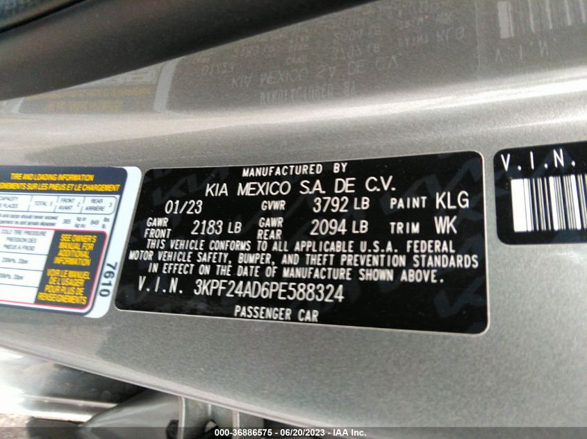 2023 KIA FORTE LXS - 3KPF24AD6PE588324