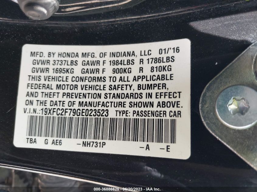 2016 HONDA CIVIC SEDAN EX - 19XFC2F79GE023523