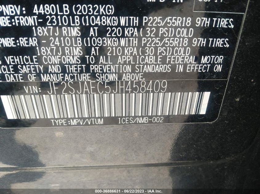 2018 SUBARU FORESTER 2.5I PREMIUM - JF2SJAEC5JH458409
