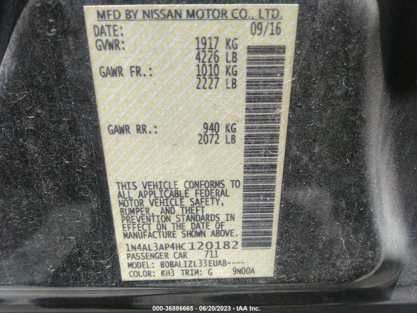 2017 NISSAN ALTIMA 2.5 SV - 1N4AL3AP4HC120182
