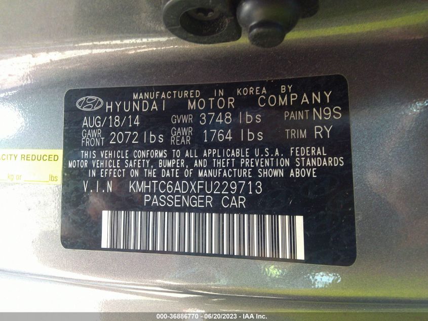 2015 HYUNDAI VELOSTER - KMHTC6ADXFU229713