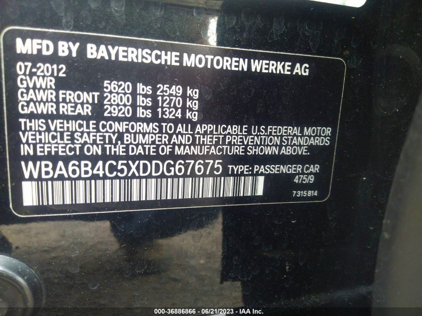 2013 BMW 6 SERIES 650I XDRIVE - WBA6B4C5XDDG67675