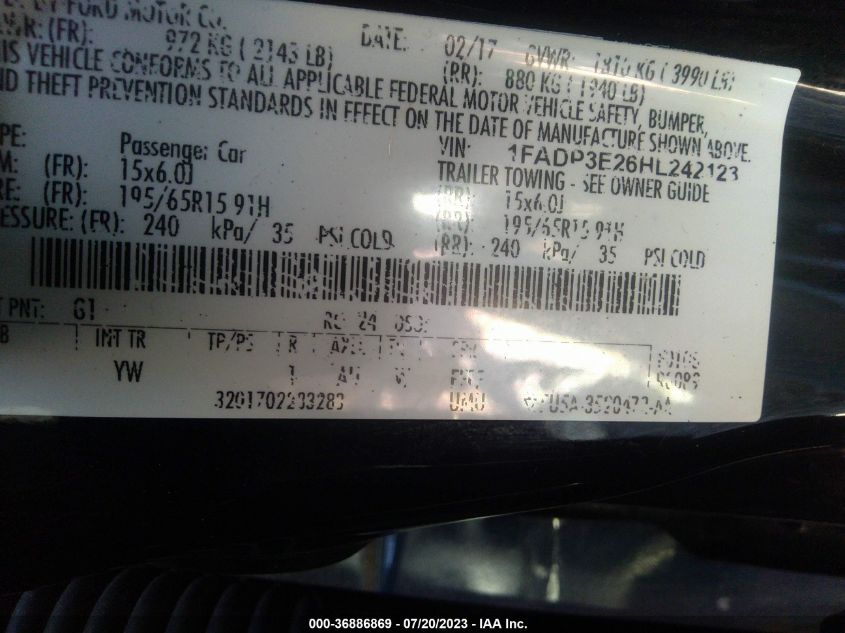 2017 FORD FOCUS S - 1FADP3E26HL242123