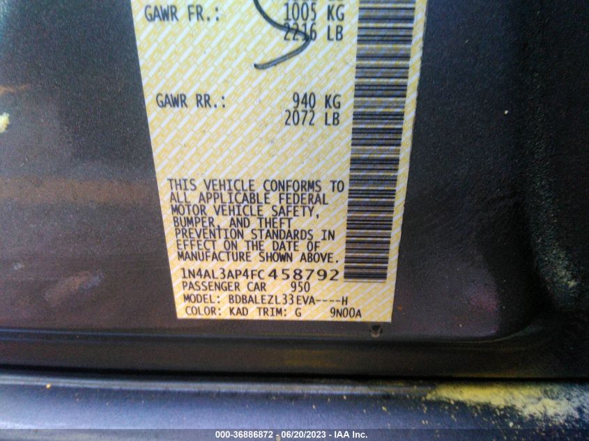 2015 NISSAN ALTIMA 2.5 S - 1N4AL3AP4FC458792