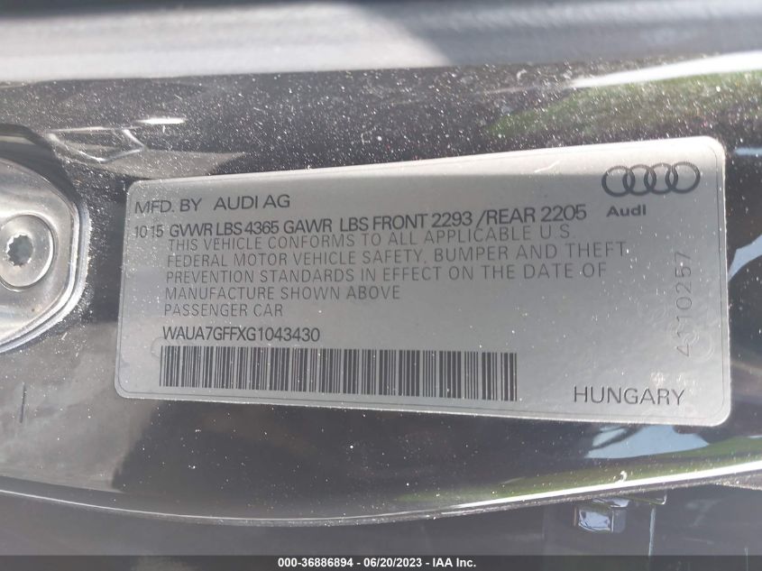 2016 AUDI A3 1.8T PREMIUM - WAUA7GFFXG1043430