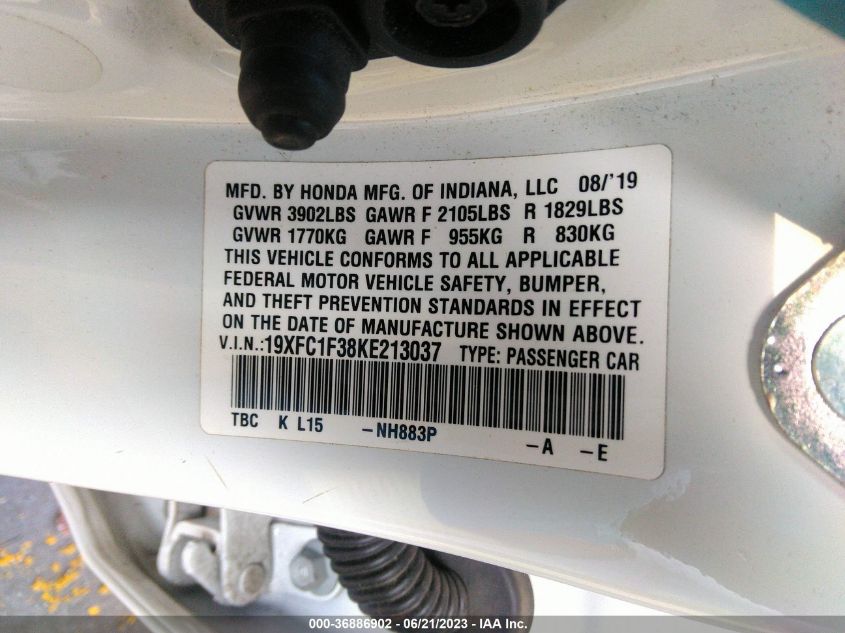 2019 HONDA CIVIC SEDAN EX - 19XFC1F38KE213037
