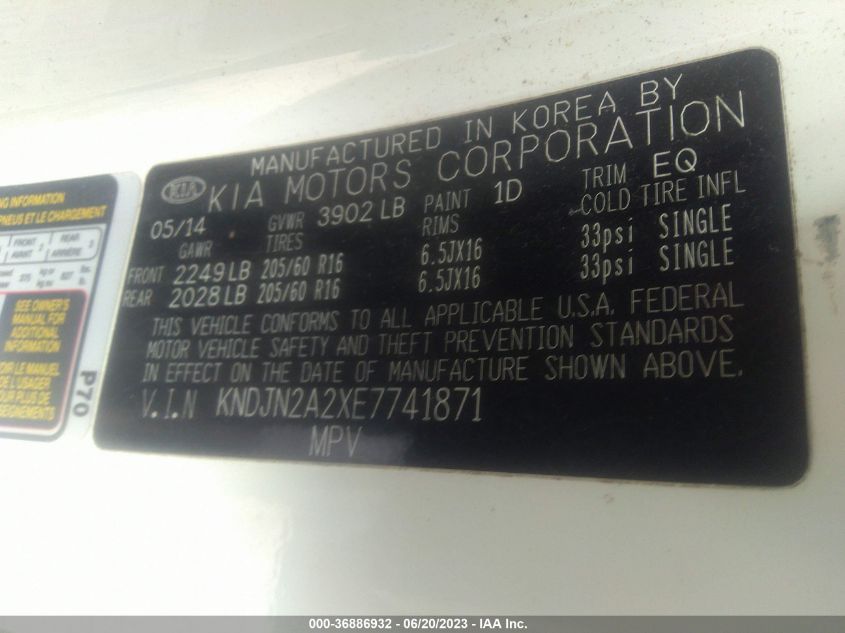 2014 KIA SOUL BASE - KNDJN2A2XE7741871