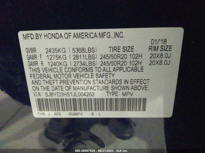 2018 ACURA MDX W/TECHNOLOGY PKG - 5J8YD3H51JL004262