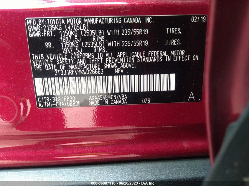 2019 TOYOTA RAV4 ADVENTURE - 2T3J1RFV1KW026663