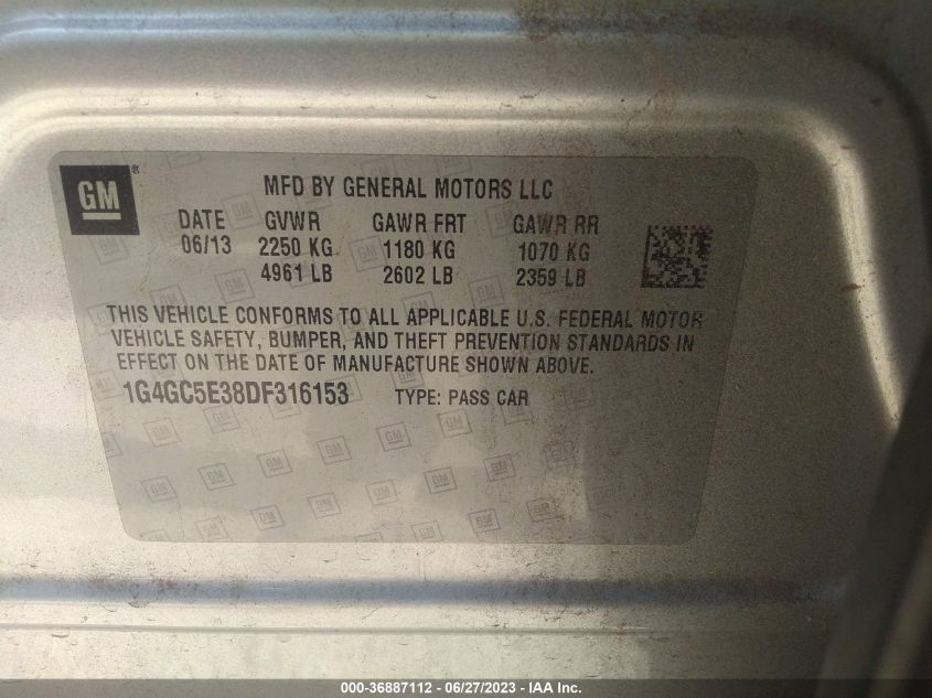 2013 BUICK LACROSSE LEATHER - 1G4GC5E38DF316153
