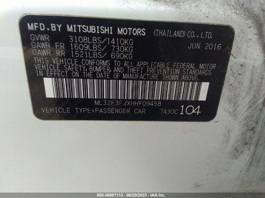 2017 MITSUBISHI MIRAGE G4 ES - ML32F3FJXHHF09458