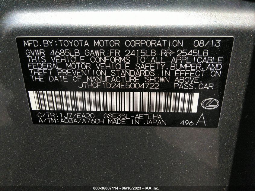 2014 LEXUS IS 250 - JTHCF1D24E5004722