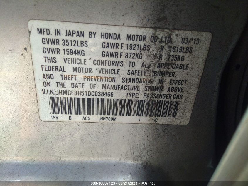 2013 HONDA FIT SPORT - JHMGE8H51DC038466