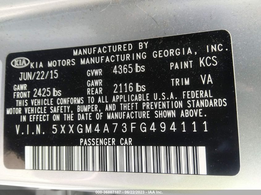 2015 KIA OPTIMA LX - 5XXGM4A73FG494111