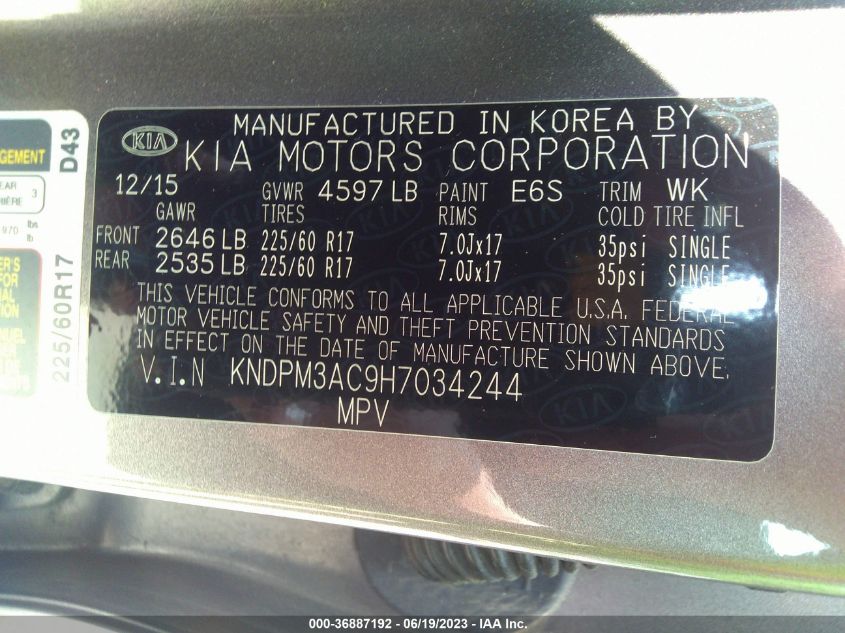2017 KIA SPORTAGE LX - KNDPM3AC9H7034244