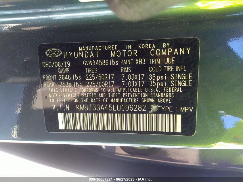 2020 HYUNDAI TUCSON LIMITED/SEL/SPORT/ULTIMAT - KM8J33A45LU196282