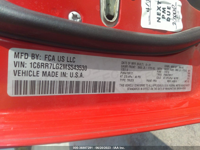 VIN 1C6RR7LG2MS543530 2021 RAM 1500 CLASSIC SLT/WARLOCK