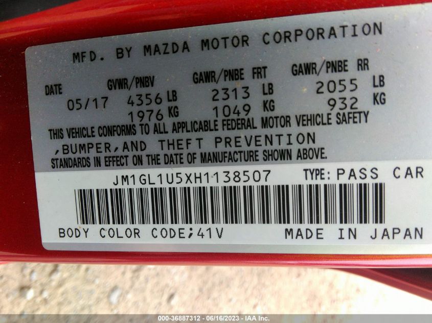 2017 MAZDA MAZDA6 SPORT - JM1GL1U5XH1138507