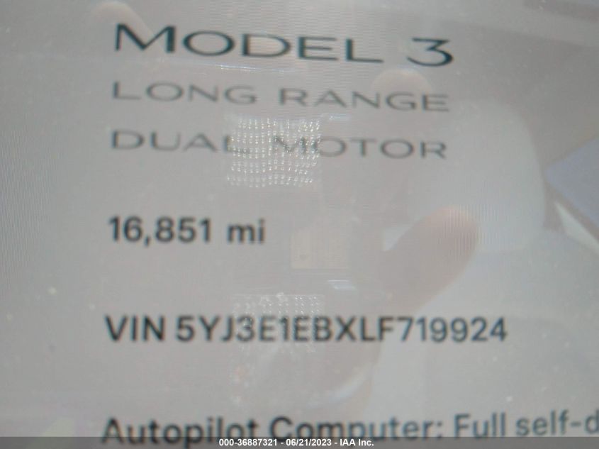 2020 TESLA MODEL 3 LONG RANGE - 5YJ3E1EBXLF719924