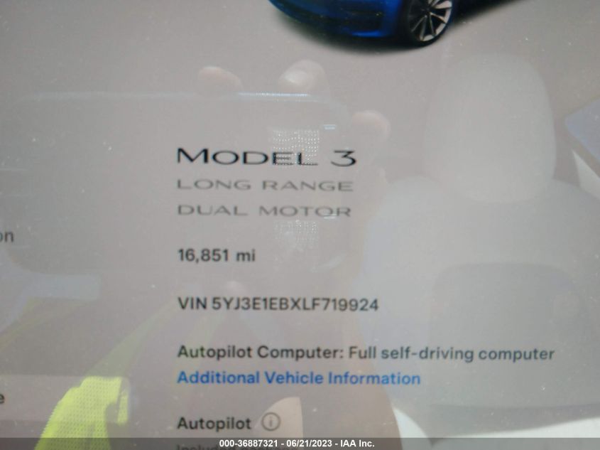 2020 TESLA MODEL 3 LONG RANGE - 5YJ3E1EBXLF719924