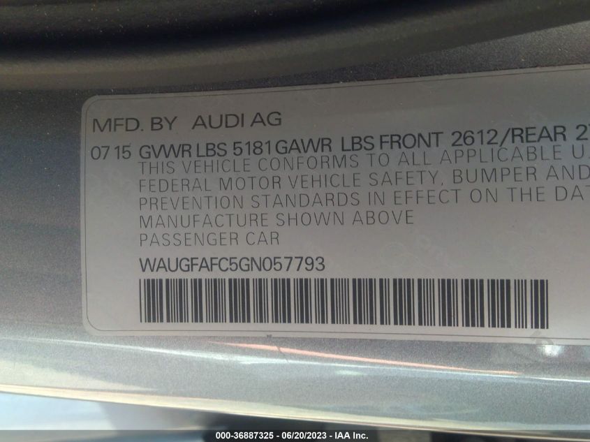 2016 AUDI A6 PREMIUM PLUS - WAUGFAFC5GN057793