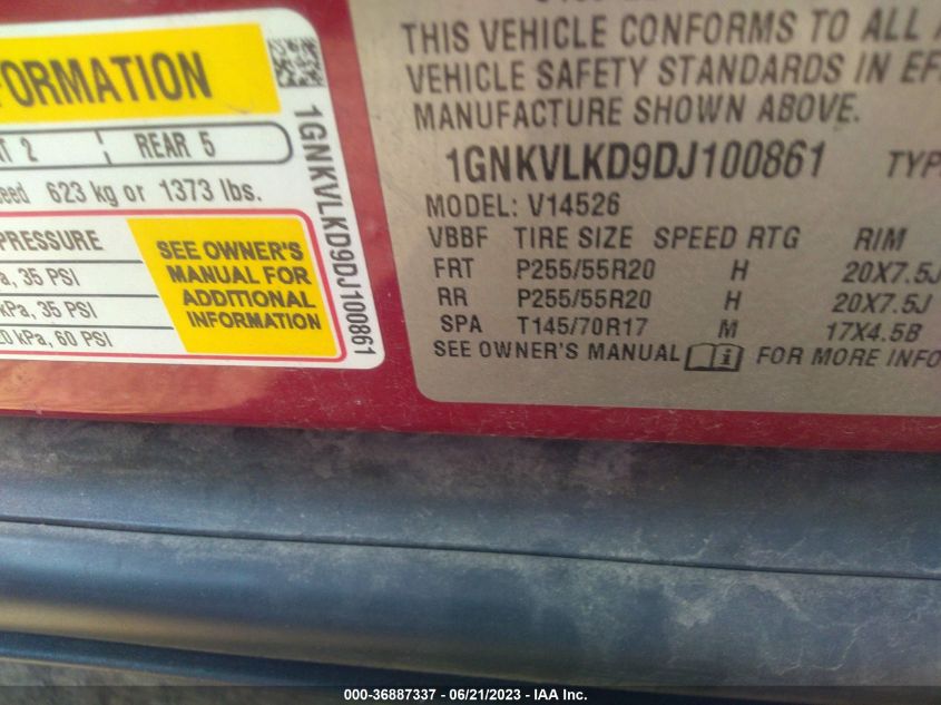 2013 CHEVROLET TRAVERSE LTZ - 1GNKVLKD9DJ100861