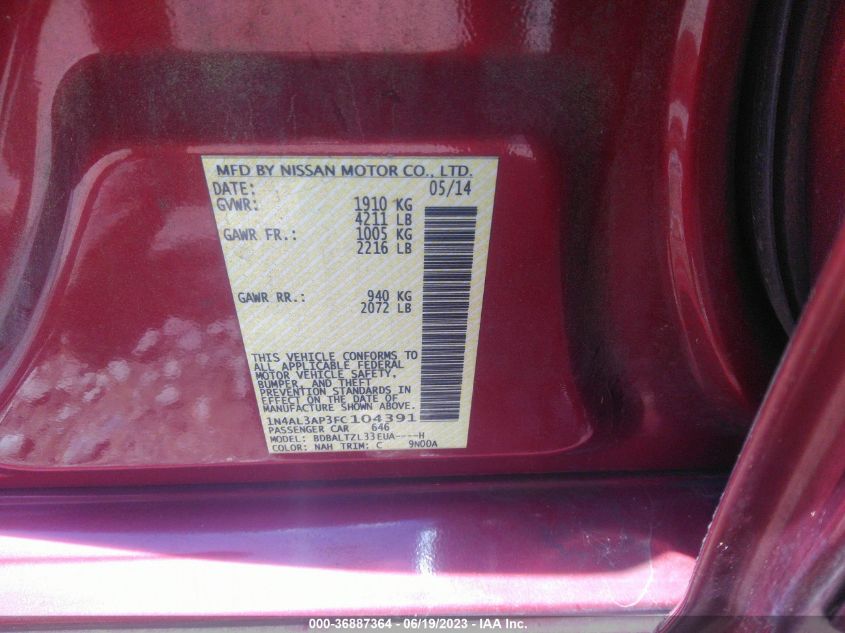 2015 NISSAN ALTIMA 2.5 SL - 1N4AL3AP3FC104391