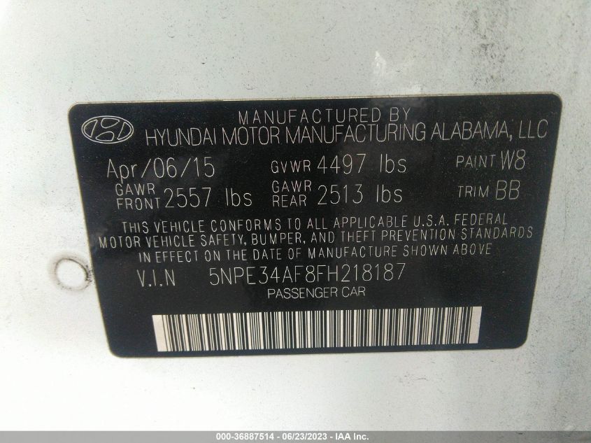 2015 HYUNDAI SONATA 2.4L LIMITED - 5NPE34AF8FH218187