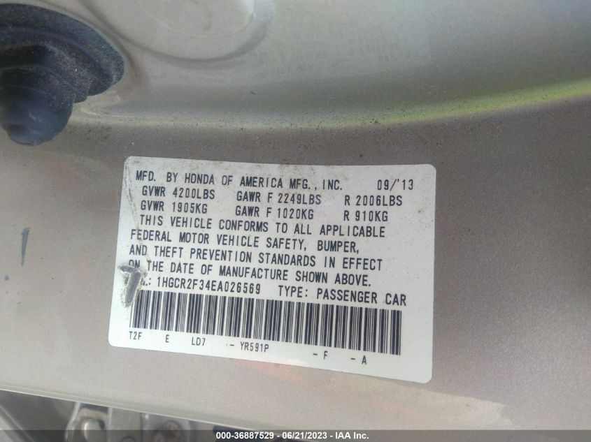 2014 HONDA ACCORD SEDAN LX - 1HGCR2F34EA026569