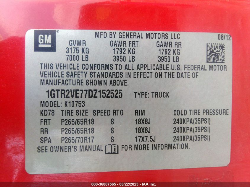 2013 GMC SIERRA 1500 SLE - 1GTR2VE77DZ152525