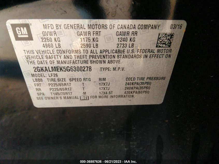 2016 GMC TERRAIN SLE - 2GKALMEK5G6300278