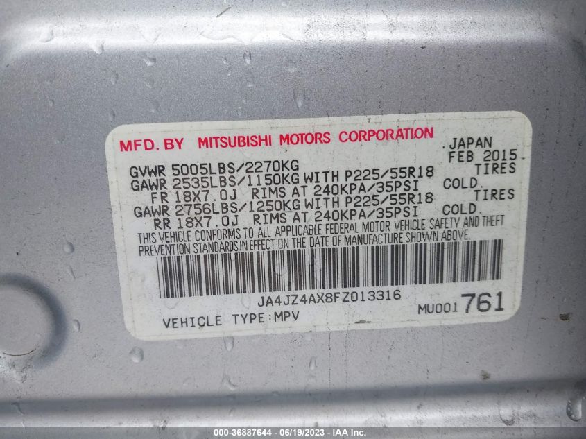 2015 MITSUBISHI OUTLANDER GT - JA4JZ4AX8FZ013316