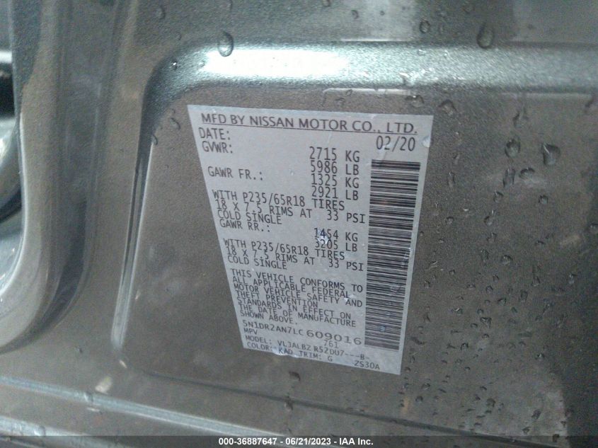 2020 NISSAN PATHFINDER S - 5N1DR2AN7LC609016