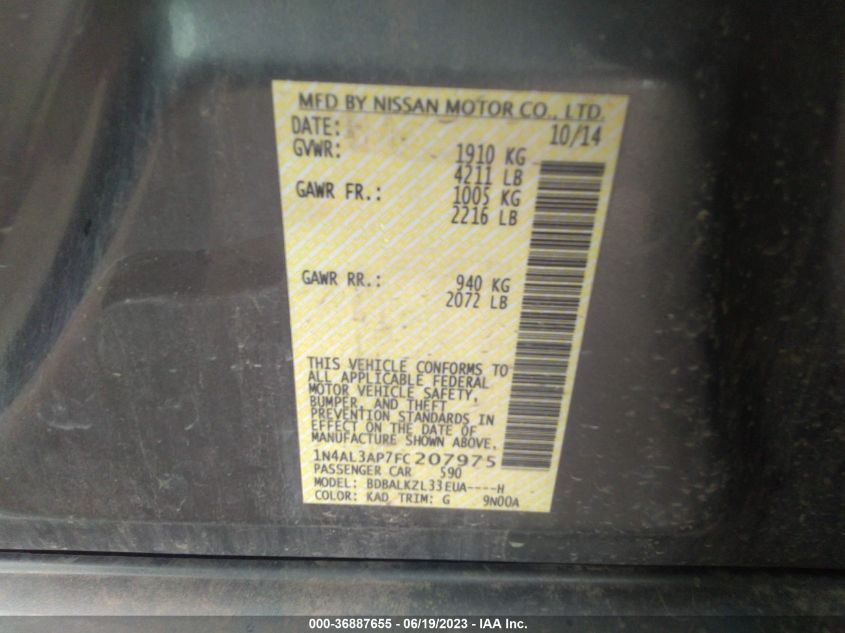 2015 NISSAN ALTIMA 2.5 SV - 1N4AL3AP7FC207975