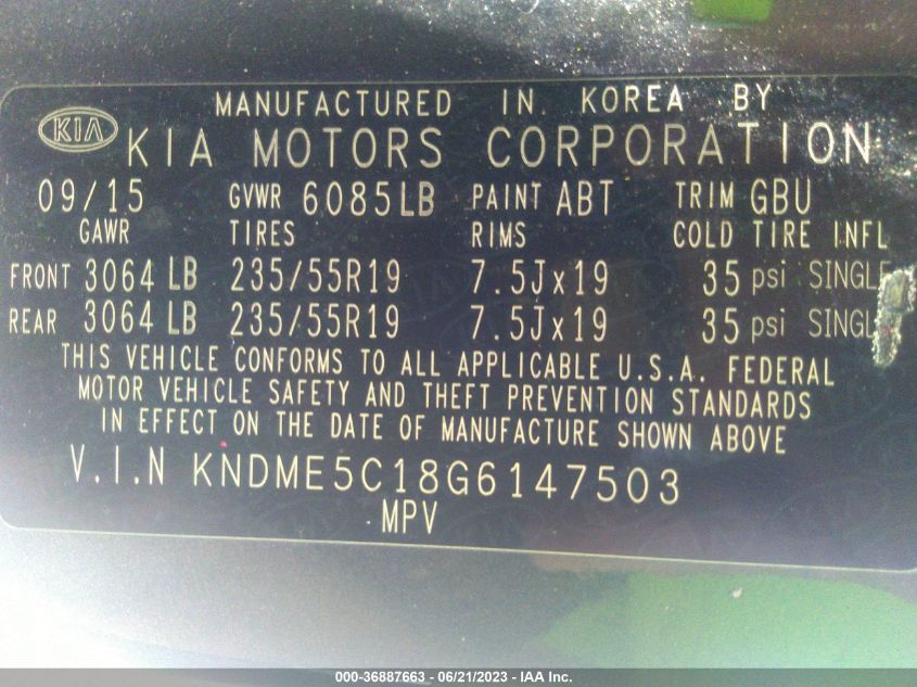 2016 KIA SEDONA SXL - KNDME5C18G6147503