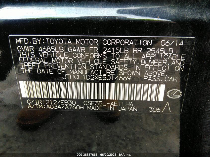 2014 LEXUS IS 250 - JTHCF1D2XE5014669
