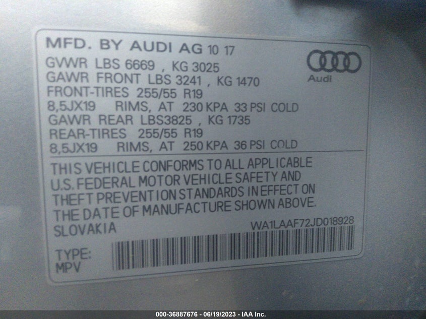 VIN WA1LAAF72JD018928 2018 AUDI Q7 PREMIUM PLUS