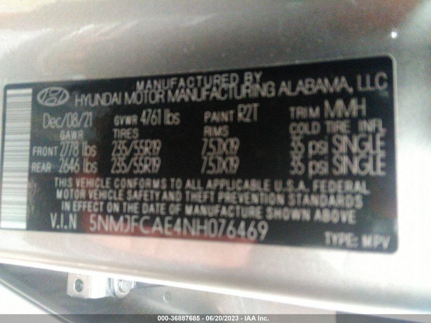 2022 HYUNDAI TUCSON SEL - 5NMJFCAE4NH076469
