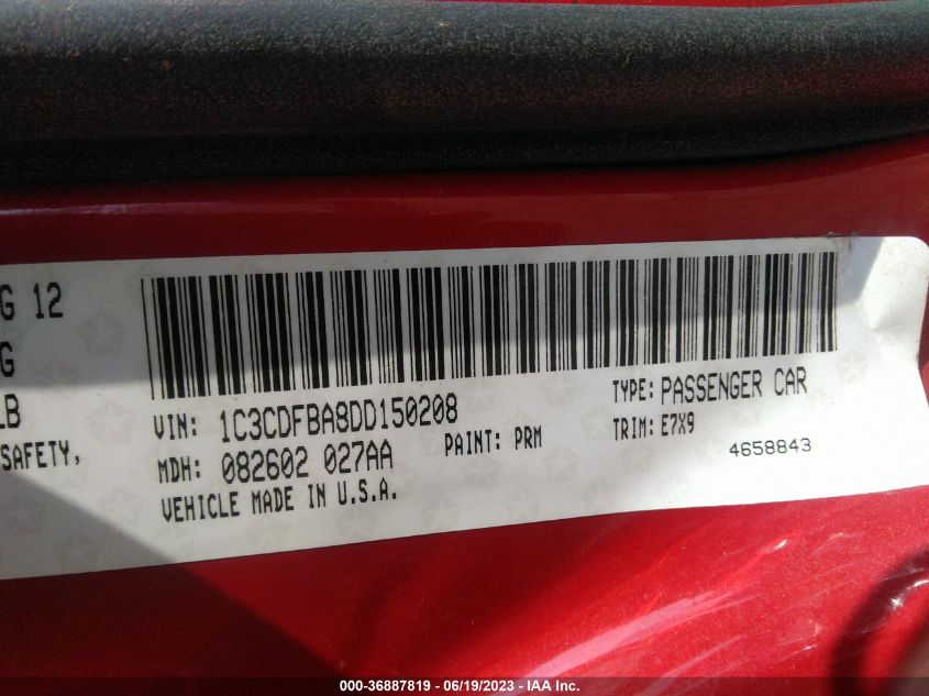 2013 DODGE DART SXT - 1C3CDFBA8DD150208